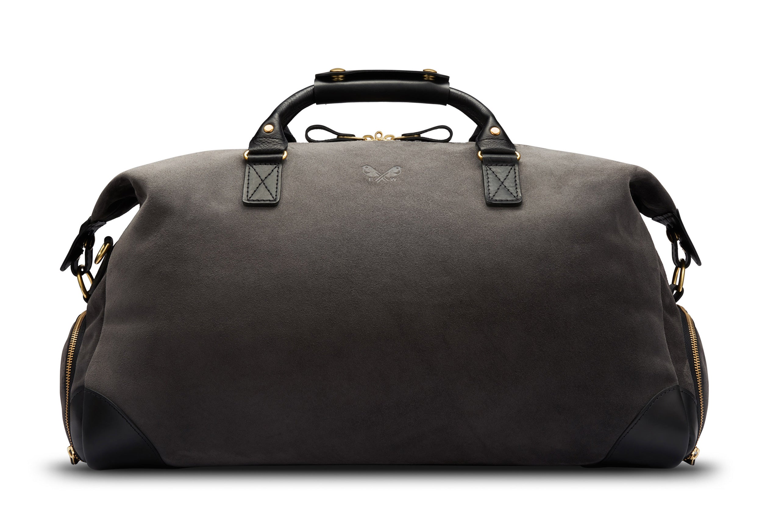 Bennett Winch Weekender holdall in Storm Grey waterproof suede with black leather trim